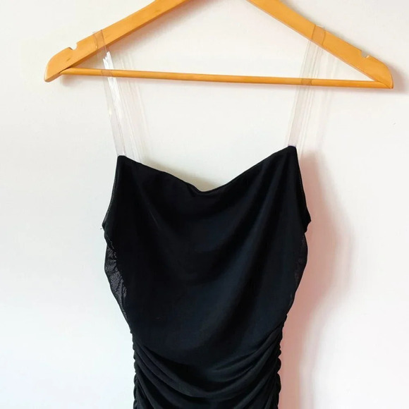 Day & Night Clear Strap Bodycon Mesh Ruched Mini Dress Black Size Small - Picture 2 of 5